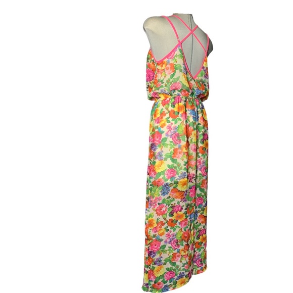 NEW LULUMARI Pink Floral Multicolour Design Maxi Dress Size L. - Picture 5 of 15
